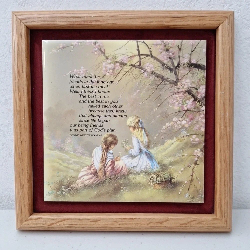 Vtg 1970 Wood Frame Ceramic Tile Hanging Decor George Webster Douglas Religious
